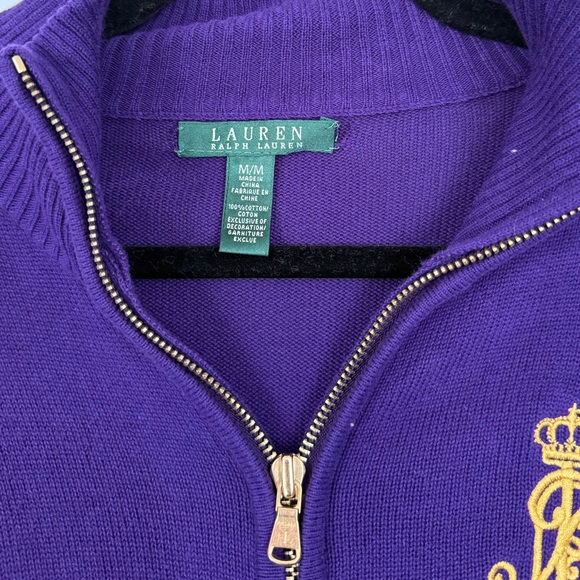 Ralph Lauren Full Zip Logo Patch Purple Sweater Preppy Academia - Picture 5 of 7